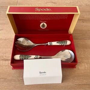 Spode Christmas Tree Salad Servers Serving Set - Spoon & Fork‎ Set - In Box